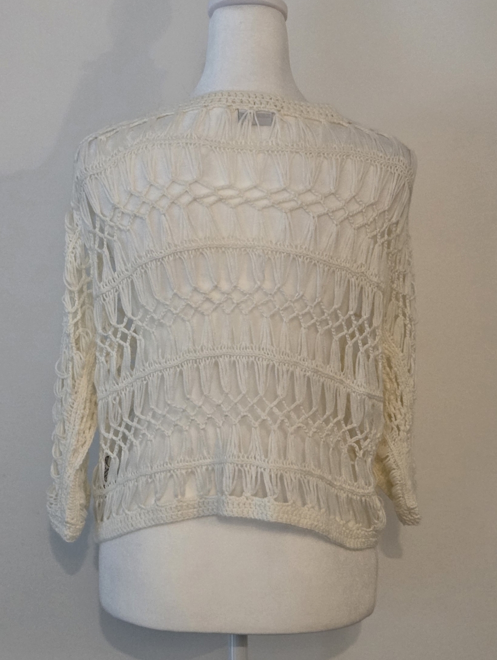 Open-Knit Crochet Cardigan Sweater - Cream - Picture 3 of 5
